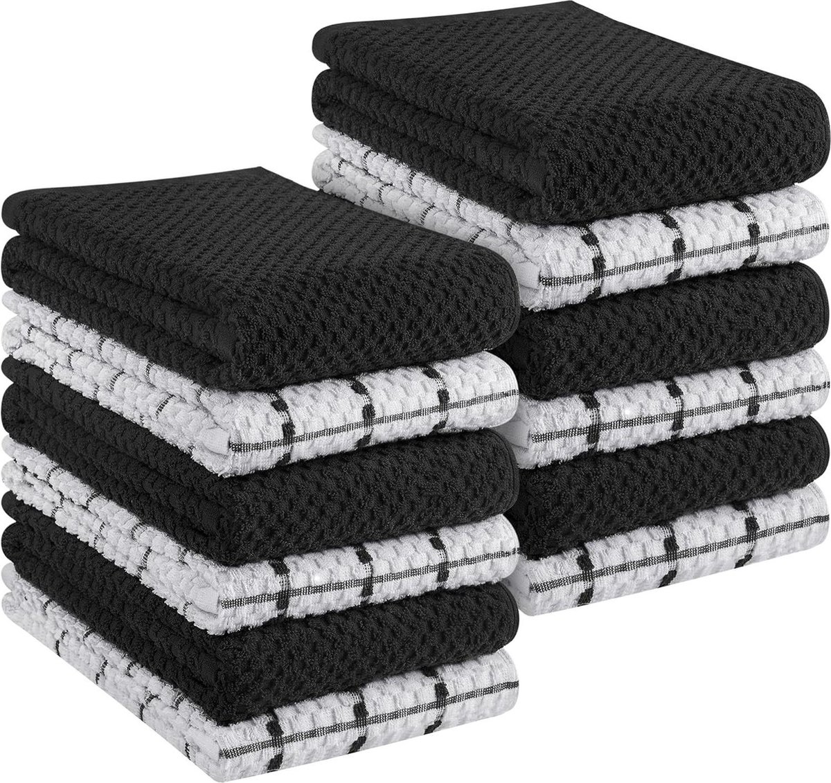 Theedoeken geblokt 12 stuks Zwart en Wit 100% Ring Gesponnen Katoenen Superzacht en Absorberend Keuken Handdoeken Set Theedoeken geblokt