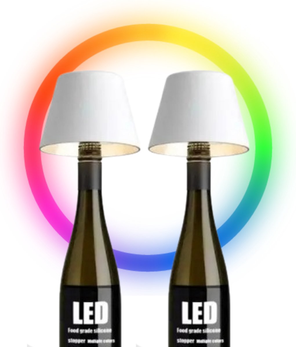 2 Stuks - Oplaadbare Flessenlamp - Tafellamp - Dimbaar - Aluminium - Waterdicht - Wit - RGBWW