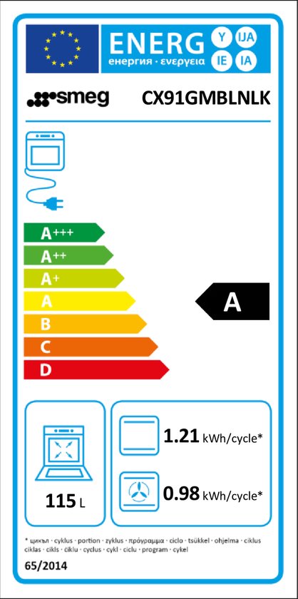 SMEG CX91GMBLNLK Gasfornuis - 90 cm - 5 Kookzones - Wokbrander - 70L Heteluchtoven - Vapor Clean - Energieklasse A - Mat Zwart