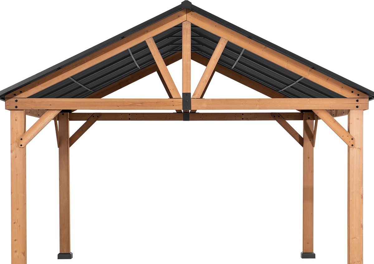 Gazebo luxe tuinpaviljoen overkapping in cedarwood met hardtop dak in antraciet 399 x 335cm