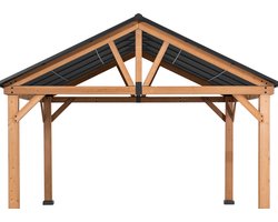Gazebo luxe tuinpaviljoen overkapping in cedarwood met hardtop dak in antraciet 399 x 335cm