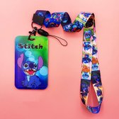 Porte-badge - Porte-carte école ou travail - Stitch - Vertical avec cordon assorti - bleu avec vert - cordon - Porte-carte - Lilo et Stitch - Disney - Happy