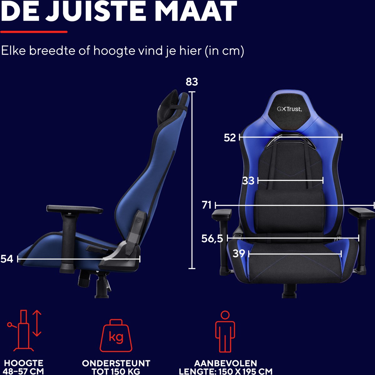 Trust GXT 714 Ruya Gaming Stoel Verstelbaar Blauw - afbeelding 3