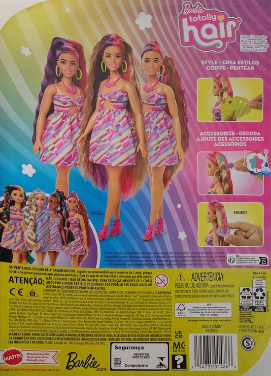 Barbie Totally Hair Doll - Paars, roze - Barbiepop — afbeelding 5