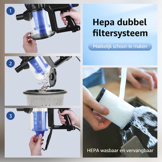 FUVSHU Vacuum Cleaner with Cable, Stick Vacuum Cleaner and Handheld Vacuum Cleaner 2 in 1, HEPA Filter, 5 m Cable, 600 W