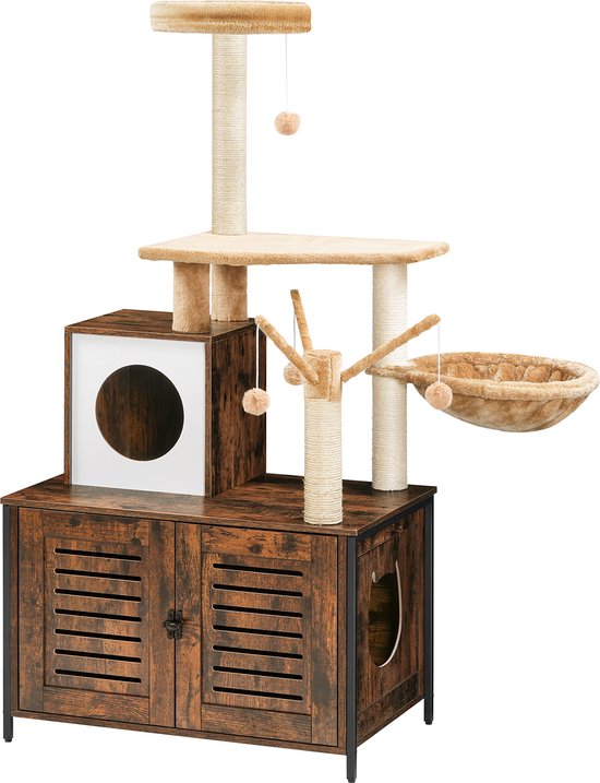 IN.HOMEXL All-In-One kattenmeubel Alba - Krabpaal - Hangmat Mand Katten Huis - kattentoiletmeubel - Bruin - 70x132x48cm