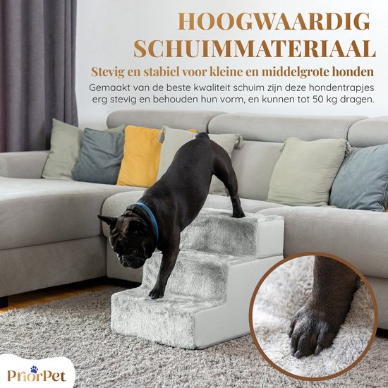 Hondentrapje voor honden voor bed - 4 treden - 58 cm hoog - Hondentrap voor kleine honden - Veilig en stabiel Hondentrapje -Afneembare en wasbare hoes - Hondenloopplank met Antislip bodem - Bruin