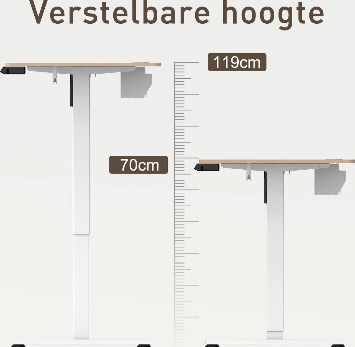 Zit-sta bureau elektrisch verstelbaar 120x60cm, Geheugenfunctie en anti-botsing, USB-A en TYPE C Poorten, Verstelbare Hoogte