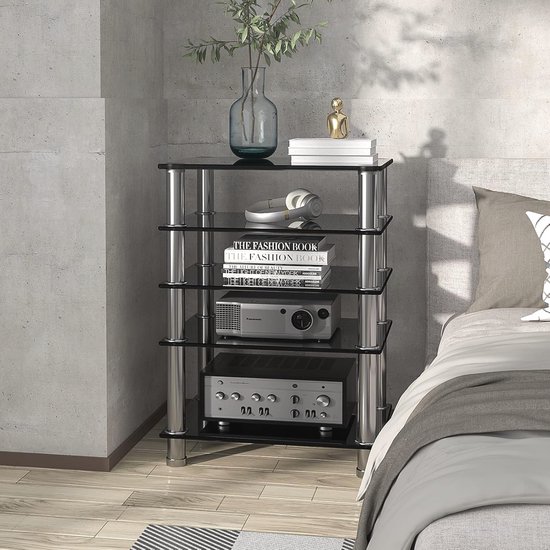 Moderne Audio Rack Kast met 5 Lagen Gehard Glas voor Hifi Apparatuur | bol