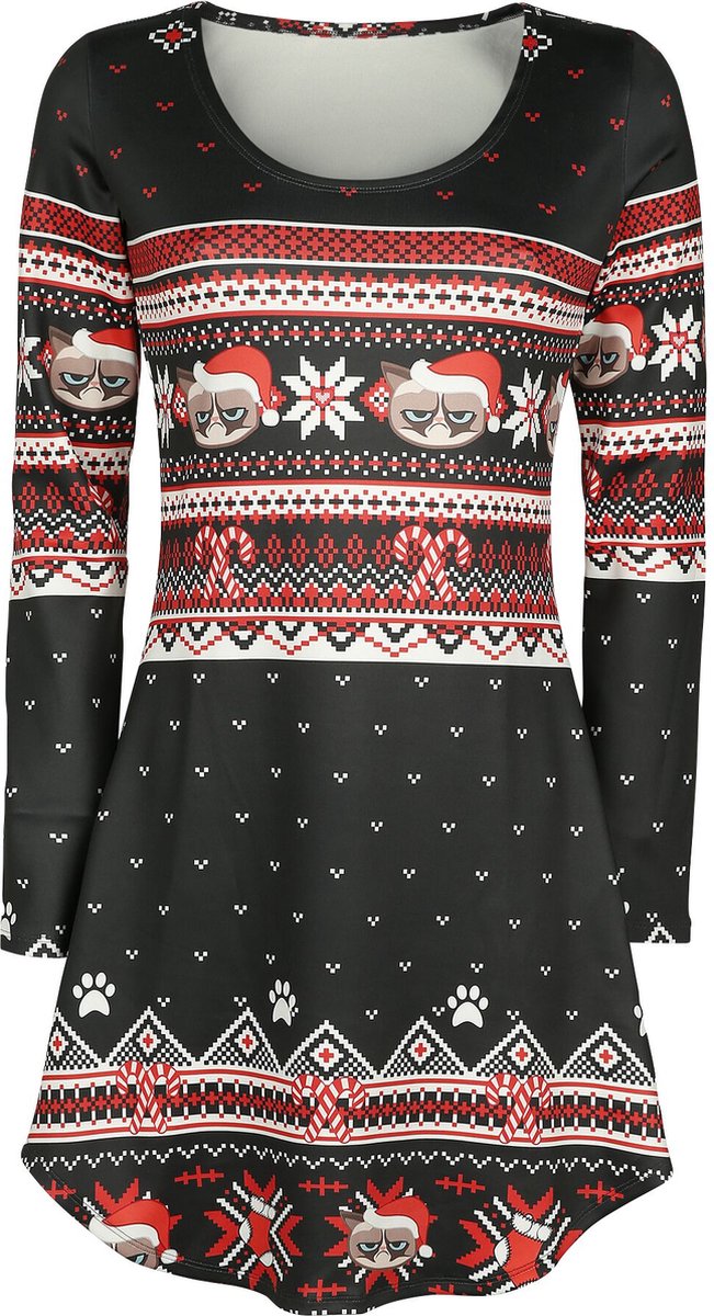 Grumpy Cat Grumpy Xmas Dames Midi-jurk - zwart/rood/wit - XL