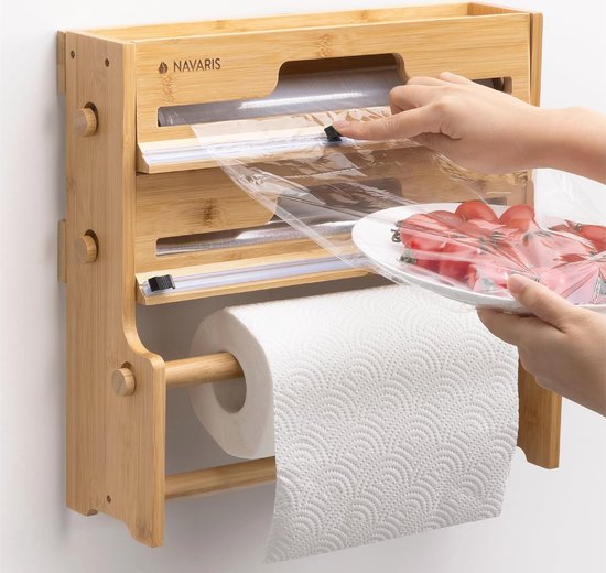 Navaris 3 in 1 rollenhouder - Keukenrolhouder foliehouder en kruidenrek in 1 - Met keukendoek hanger - Van bamboe - 37,5 x 35 x 10,5 cm Navaris 3 in 1 rollenhouder - Keukenrolhouder foliehouder en kruidenrek in 1 - Met keukendoek hanger - Van bamboe - 37,5 x 35 x 10,5 cm