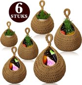 6 Stuks Macrame Hangende Fruitmand - Bohemian Mand Plantenhanger - Handgemaakt Katoen Touw Fruitschaal Hangmand - Boho Ophangbaar Etagere - Decoratieve Fruit Schaal/Basket - Opbergmand organizer - Keuken/Balkon Decoratie - Hangpot voor Binnen/Buiten