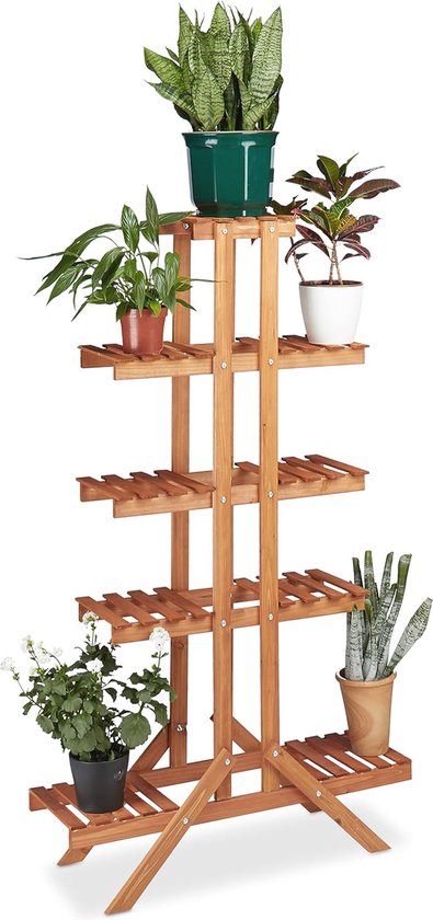 3-Lagen Bamboe Plantentrap met Ophangrek - Opvouwbare Ladder