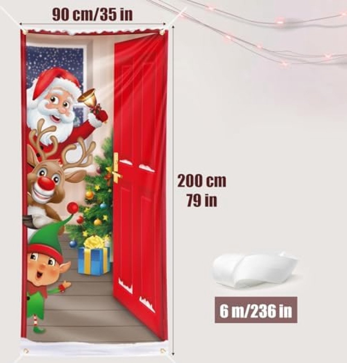 Housse De Porte Décorative Noël - 90x210 Cm, Polyester, Motif Festif, Pour Intérieur/Extérieur - 12