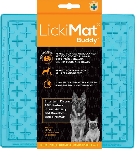 LickiMat Buddy - Hondenbak - Likmat / Anti-schrok / Slowfeeder voor Hond - Turquoise- 20 cm