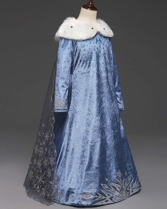 Robe de princesse Cosplay pour Filles , Blauw, manches longues, tenue reine des glaces pour déguisement, Halloween et noël