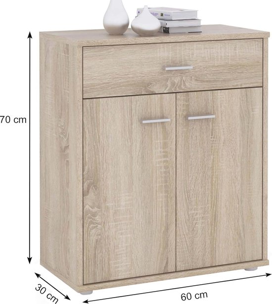 Opbergkast Ray 60cm met 2 deuren en 4 legplanken - grijze eik Modern - Rousseau