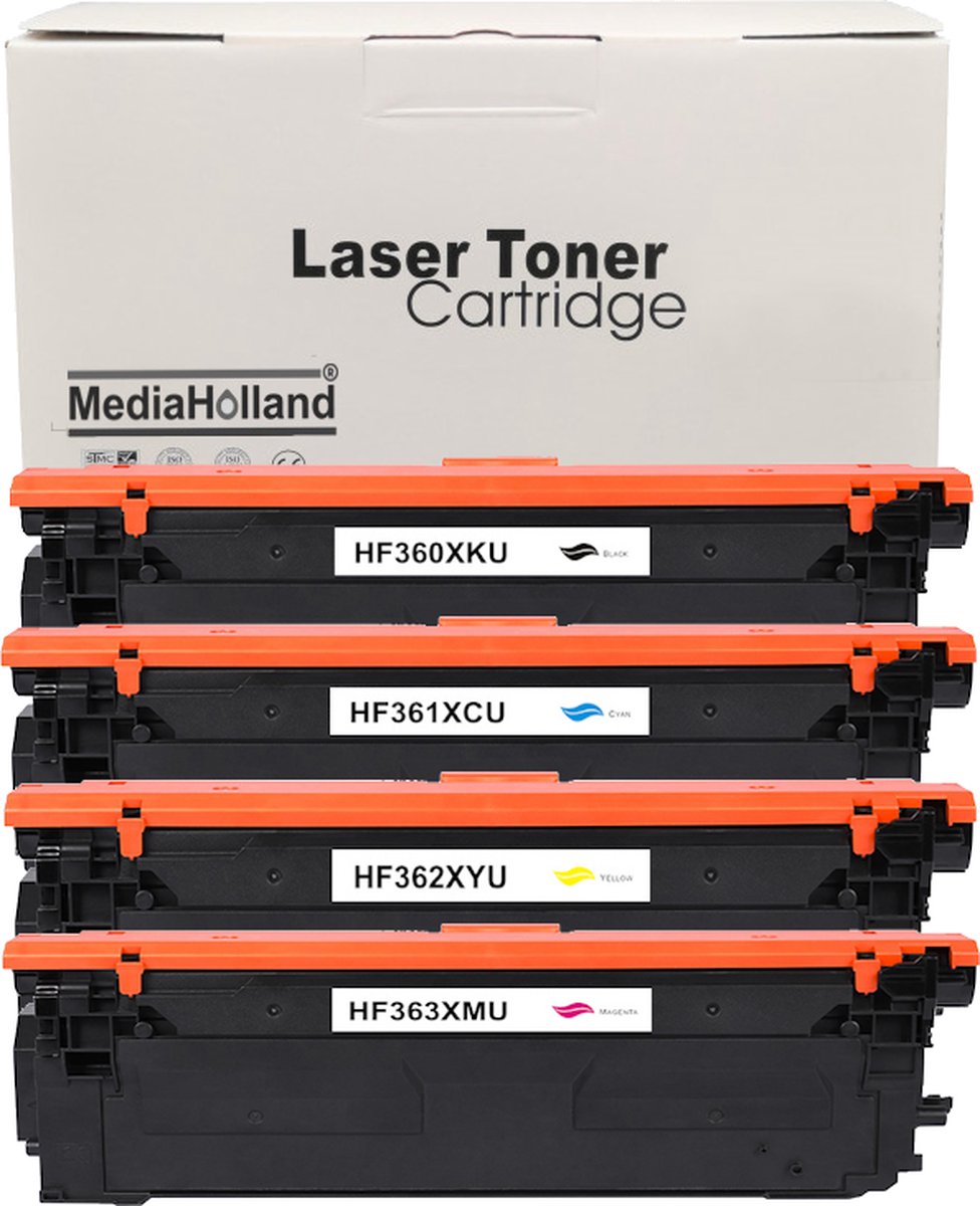 MediaHolland - Huismerk Toner 508X geschikt voor HP Laserjet Printers - Zwart, Cyaan, Magenta en Geel - Toners Cartridges - Zwart: 12500 Pagina's & Kleur: 9500 Pagina's
