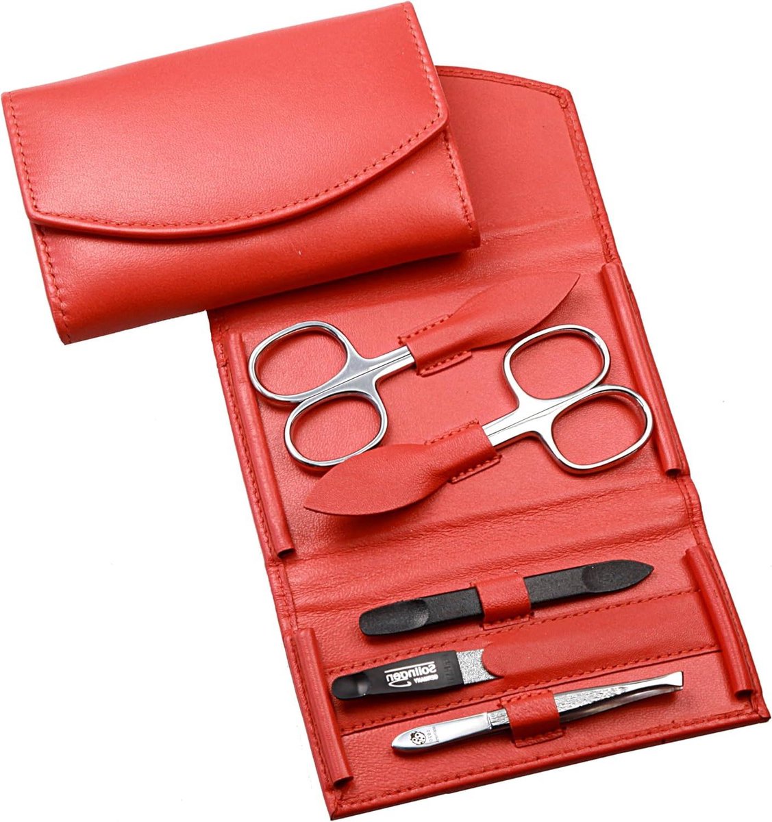 Goedkoopste Manicure Set 5-delige nagelverzorgingsset echt nappa lamsleer nagelschaar-huidschaar nagelvijl-pincet-dubbel instrument oranje