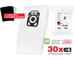 30x Nilfisk Stofzuigerzakken King / Extreme - 3D stofzakken + Filter set - 3x Hygiëne en 3x Motor filters meegeleverd! Premium kwaliteit - Multi lagen - Anti Allergie -Geschikt voor o.a. King, Extreme, Power en Elite Series