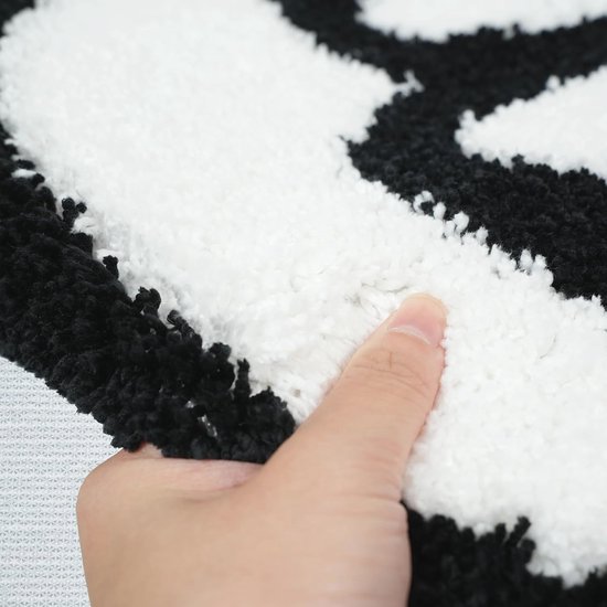 thumbnail: Licsaliwe 8-Ballen Tapijt - Zwart/Wit Ronde Pluizige Vloermat | 61 Cm | Antislip & Wasbaar