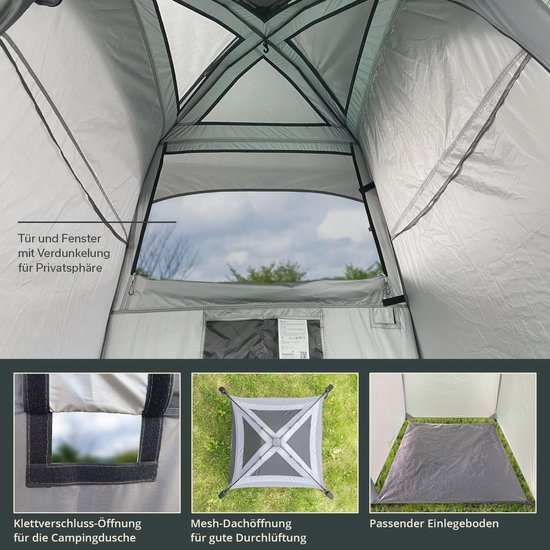Camping douchegordijn met muggennet en snelle opbouw, 210 cm hoog en ondoorzichtig van Qeedo — afbeelding 5