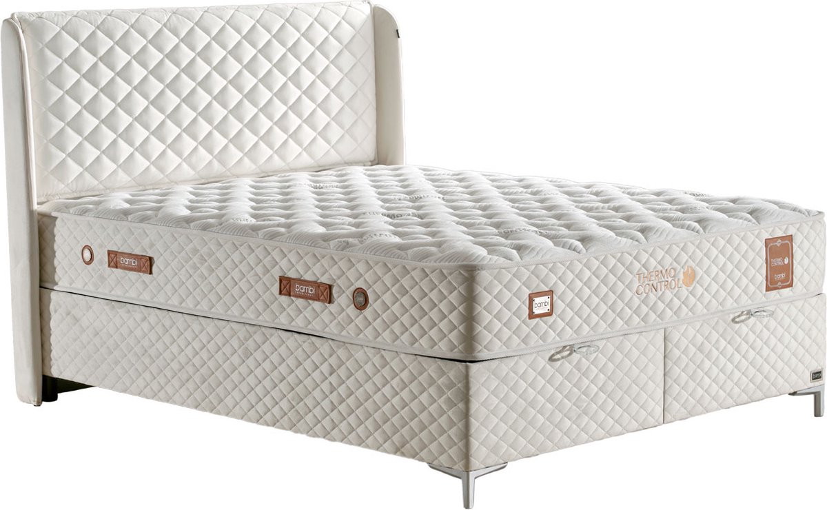 BSS Bedding Bambi Thermo Control - Bed Boxspring Set - Complete Boxspring - 140x200 - Slaapkamerbed - 1 x Matras met Topper - 2 x Bedbox - 1 x Hoofdbord - Wit
