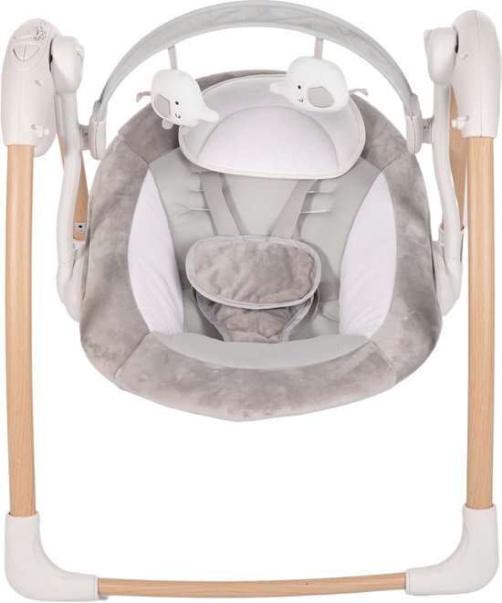 Bo Jungle - Schommelstoel - Swing Baby - Tot max. 9 kg - Inclusief Speelboog - Verstelbaar - Zachte stof - Muziek vibratie functies en natuurgeluiden - Timerfunctie - Netstroom kabel of batterijen - Plooibaar - Portable Swing Dolphy Pure White - Wit