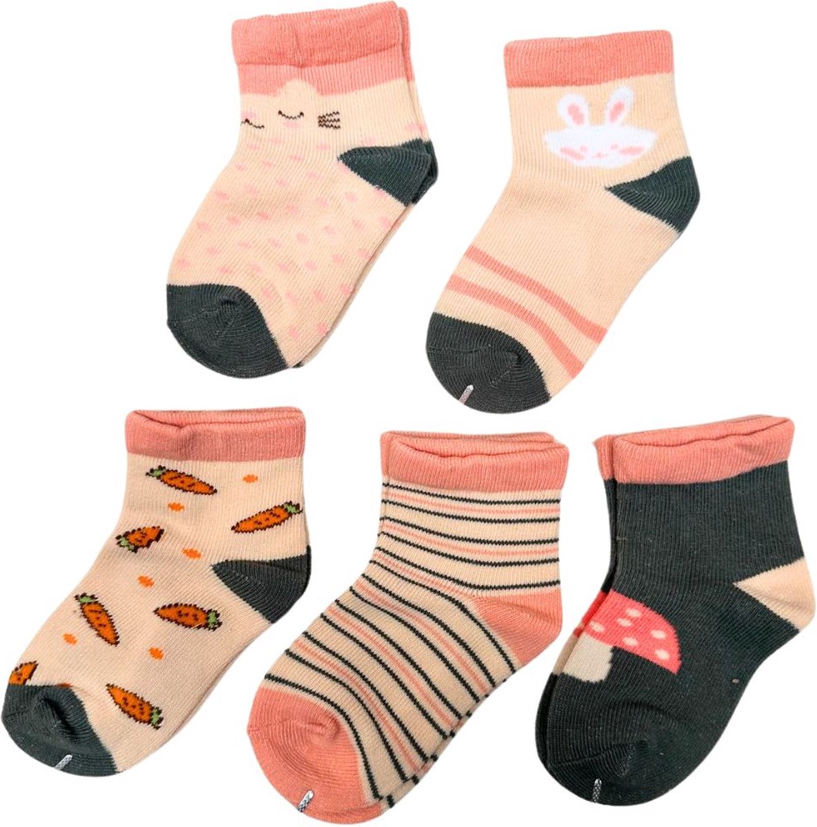 Baby Sokken Set met Konijntjes en Wortels - 6 paar - Maat 19/20 - Meisjes sokjes 6 tot 18 Maanden