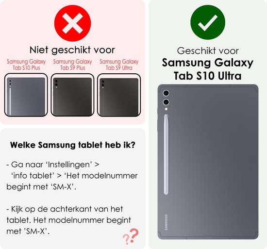 Étui pour Samsung Galaxy Tab S10 Ultra , coque rigide, étui livre avec découpe, adapté pour S Pen avec protecteur d'écran - Zwart