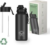 Bol.com Itstrong Thermosfles met Rietje - Waterfles 1 Liter - Drinkfles met Extra Dop - Isoleerfles - Dubbelwandig RVS - Lekvrij... aanbieding