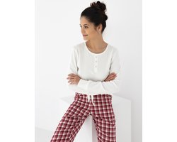 Sensis Warm Ladies Pyjama Flanelle Interlock Wit Bordeaux Olympia 40 / L