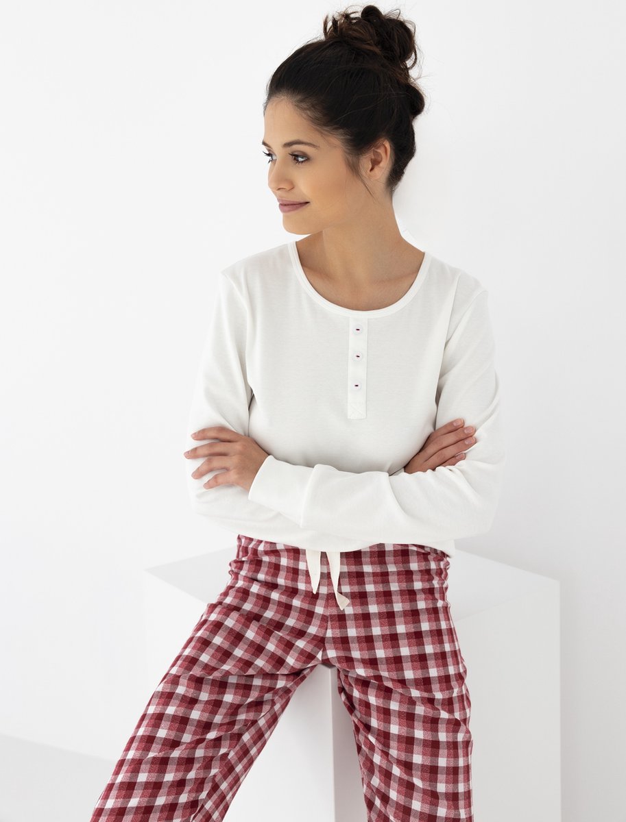 S& Sensis Sensis Warme Dames Pyjama Flanel Interlock Wit Bordeaux Olympia 40 /