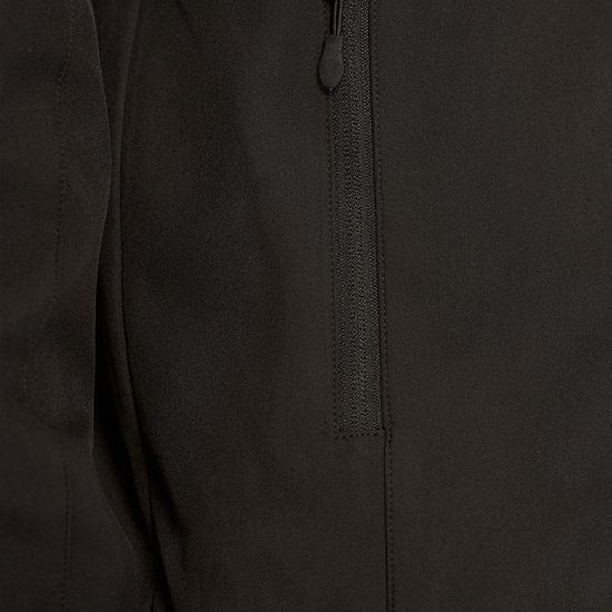 Detail van de rits van een zwart softshell jack.