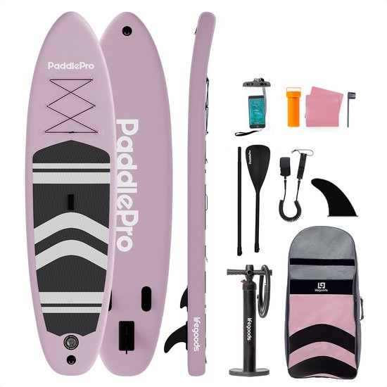 LifeGoods PaddlePro SUP Board - Opblaasbaar Paddle Board - Complete Set - Max. 150KG - 320x81cm - Rose