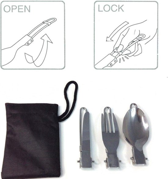 3-Delige Opvouwbaare Kampeer Bestek I Camping Bestek I Vork/Lepel/Mes I Picknick Bestek i Incl. Opberghoesje I Compact I RVS van Merkloos — afbeelding 3