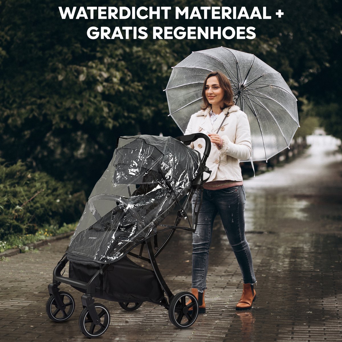 Memores Plooibuggy Grijs- Buggy Inklapbaar Inclusief Regenhoes en Bekerhouder - Peuter - Extra licht & Compact voor Vliegtuig, Auto & OV - Extra Veilig en Wendbaar door Grote Massieve Wielen - Tot 4 jaar - Kinderwagens - Wandelwagen - M1 – foto 5