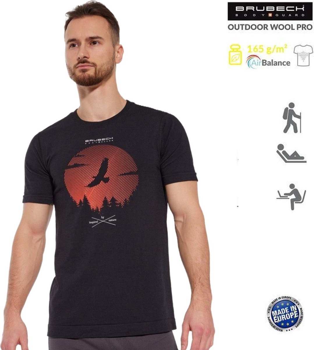 Brubeck Heren Outdoor Wool Pro Shirt – Merino Wol Blend – Lichtgewicht Ademend & Sneldrogend – Voor Hiking & Wandelen Zwart