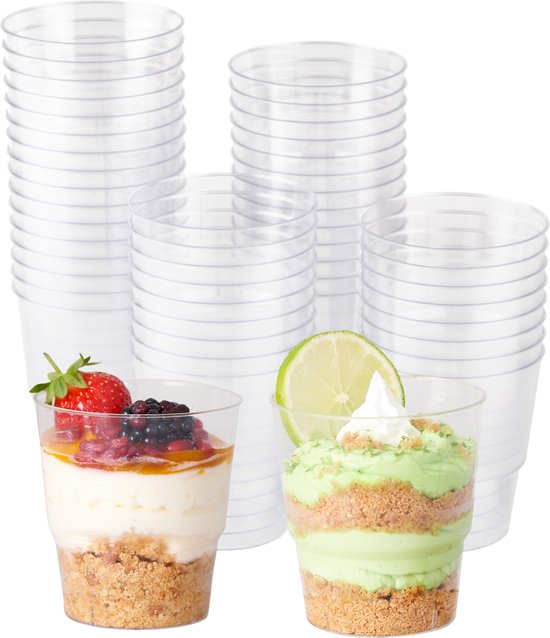 Foto: Matana 48 herbruikbare plastic dessertbekers transparant 240ml dessertkommen voor desserts voorgerechten tiramisus fruitsalade buffetten stevig en herbruikbaar