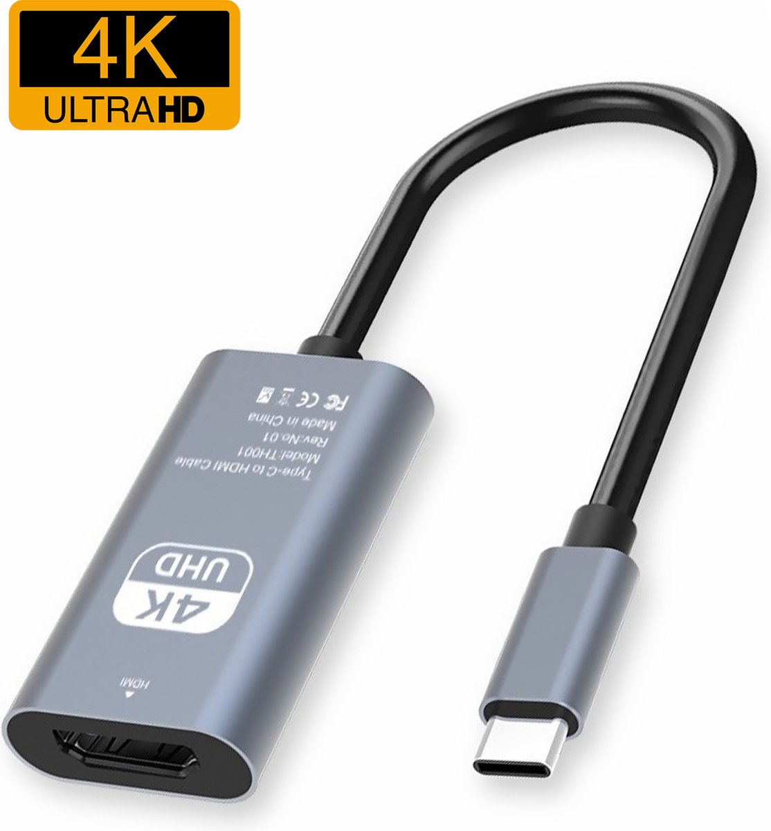 USB C naar HDMI Adapter 4K HD Resolutie - USBC naar HDMI Kabel Converter - 15cm - Zwart
