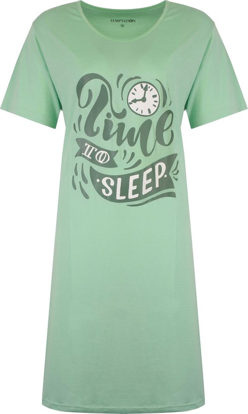 Temptation Chemise de Nuit Femme - Grande Chemise - Robe de Nuit - Manches Courtes - 100% Katoen Peigné - Vert - Taille L