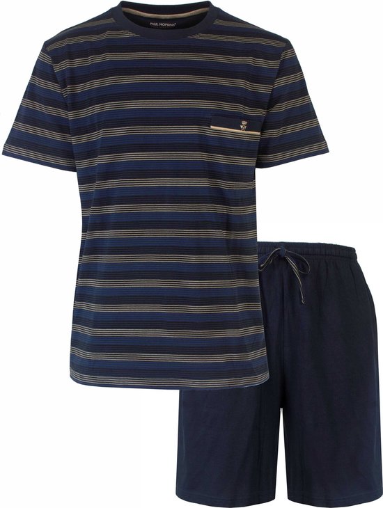 Paul Hopkins Pyjama short pour hommes - Motif rayé - Blauw indigo - Taille 3XL