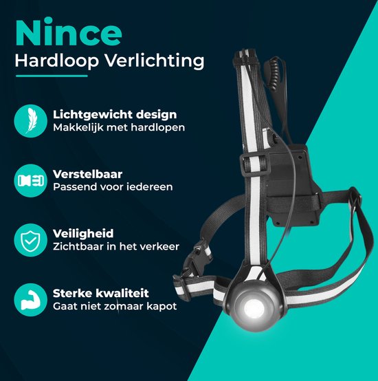 Nince Hardloop verlichting - LED Borstlamp met Achterlicht - USB Oplaadbaar & Verstelbaar - one size