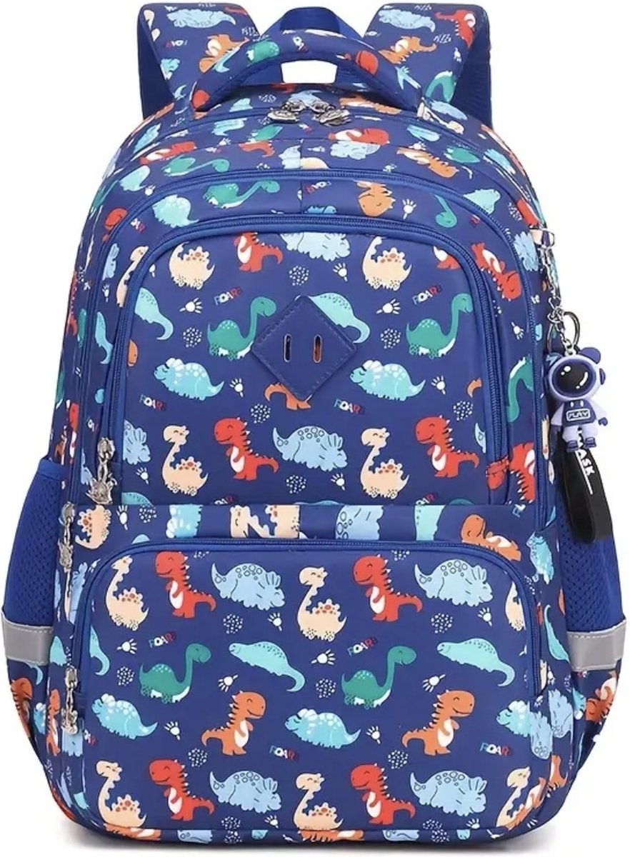Ultiluxe® Schoolrugzak met dinos - Blauw/groen - Schooltas voor jongens - 42 x 34 x 14 cm - Dino rugzak voor kinderen - Met dinosaurus print - 20 L - Rugtas met astronaut sleutelhanger - Waterdicht