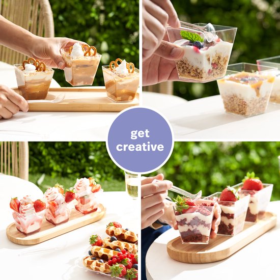 48 gobelets à dessert réutilisables, 225 ml - Robustes et lavables au lave-vaisselle - Bols apéritifs à dessert en plastique pour les fêtes