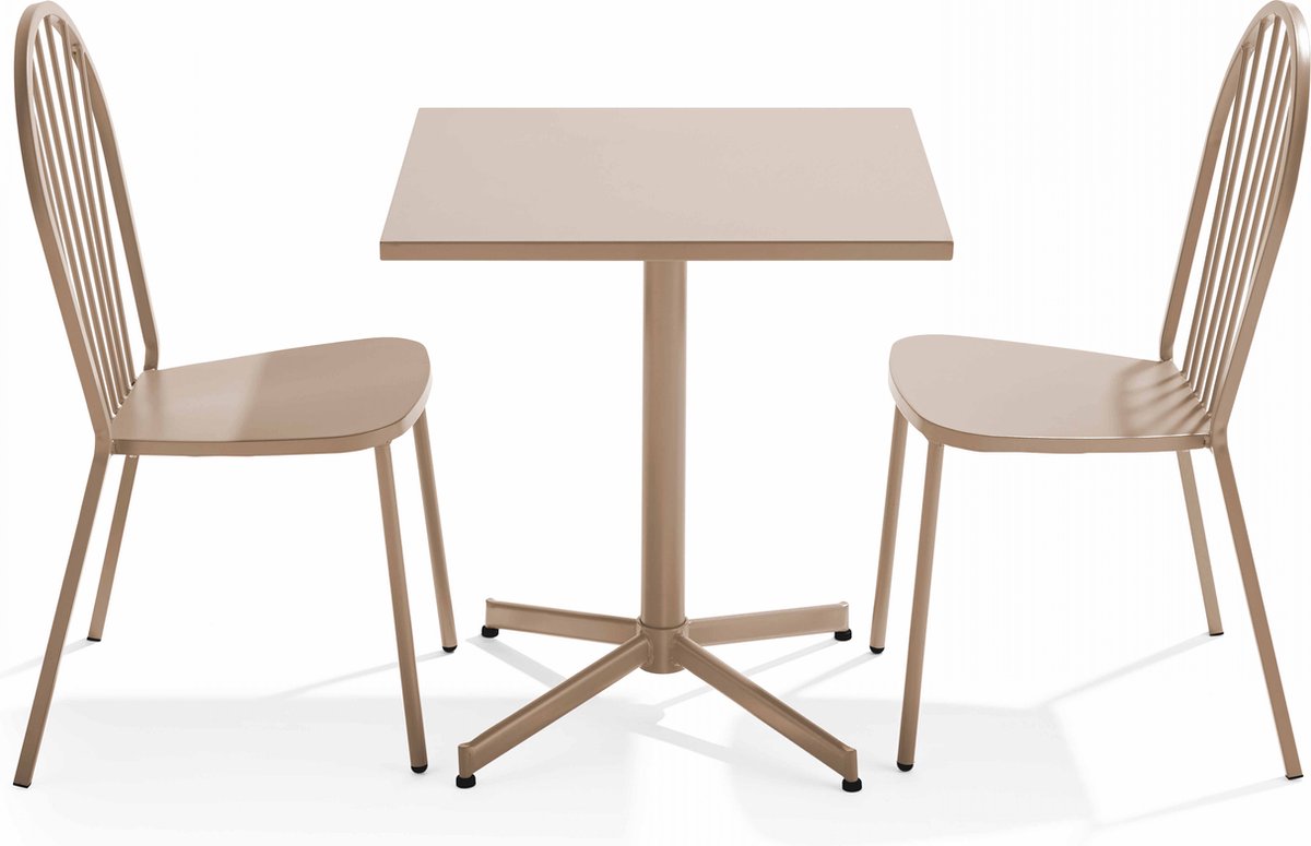 Oviala - Set van kantelbare tuintafel en 2 bistrostoelen in taupekleur - Palavas