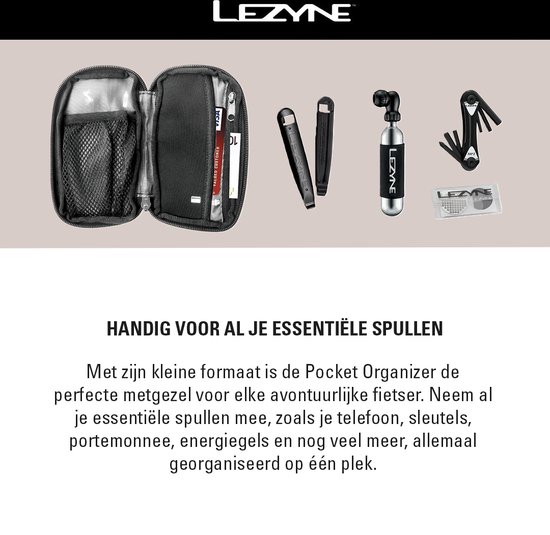 Lezyne Pocket Organizer Loaded Road - Compacte fietstas met Lezyne Power Lever, Classic Tubeless Kit, Multi Tool Rap II 6, Twin Speed Drive & 1 x Co2 Patroon 20 gr - Nylon - 15x7.6x2 cm - Zwart van Lezyne — afbeelding 2
