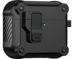 Telestore Hoesje geschikte voor AirPods 4 en Airpods 5 - TPU hybride zwart hoesje Beschermhoes - Shockproof AirPods 4 en 5 Cover - AirPods 4 / 5 Hoesje - Geschikt voor Apple Airpods 4 en Airpods 5 - zwart - hard en TPU cover