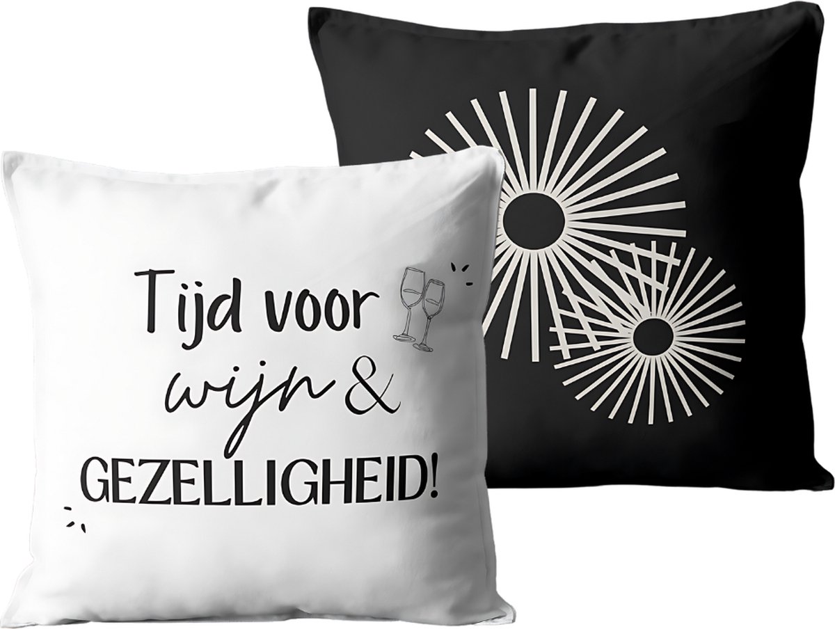 Buitenkussen Set van 2 voor Binnen en Buiten - tuinkussens - tuin - tuinaccessoires - tuininrichter - sierkussen - Wijn / Goede Dag - 40x40 cm - Dubbelzijdig Ontwerp