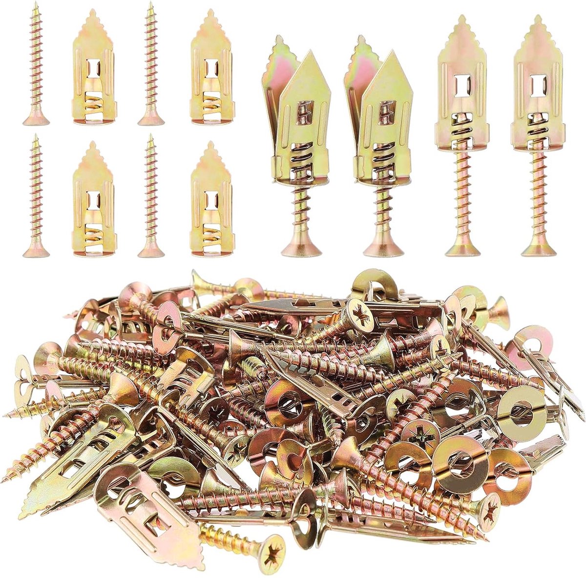 100 Stuks Hameraandrijving Anker Kit: 12x30mm Gipsplaat Zelfborende Ankers Met Schroeven En Muurankerhaken Van Koolstofstaal